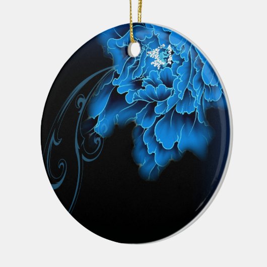 Boho chique waterverf bloemenblauwe pioen keramisch ornament (Links)