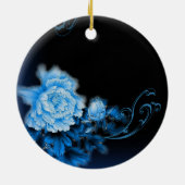 Boho chique waterverf bloemenblauwe pioen keramisch ornament (Achterkant)