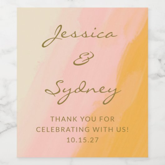 Boho chique Waterverf roze geel bruiloft dank u Wijn Etiket (Enkel label)