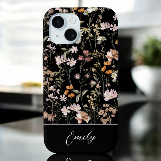 Boho chique wilde bloem zwart bloemig elegant Case-Mate iPhone case