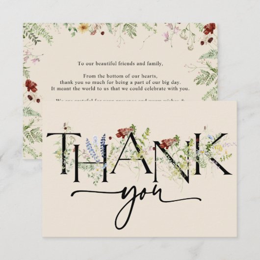 Boho chique wilde bloemen dank u kaarten (Voorkant / Achterkant)