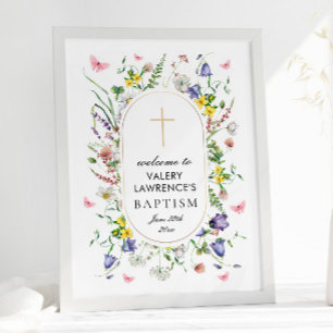 Boho chique wilde bloemen doop welkom poster