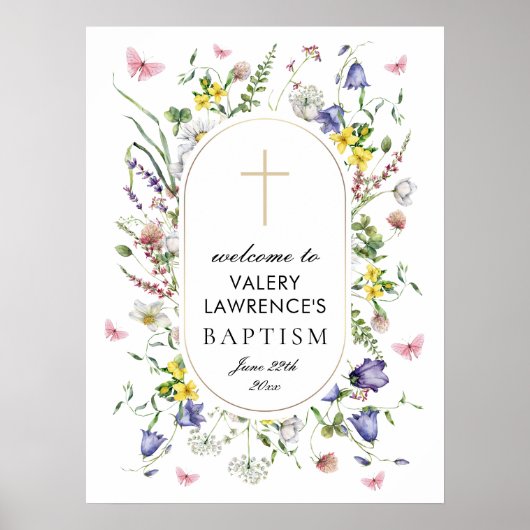 Boho chique wilde bloemen doop welkom poster (Voorkant)