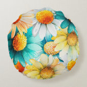 Boho chique wilde bloemen madeliefjes patroon kwek rond kussen (Achterkant)