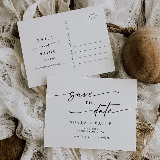 Boho Chique Zwart-wit Bruiloft Save the Date Uitnodiging Briefkaart