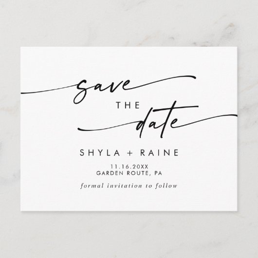 Boho Chique Zwart-wit Bruiloft Save the Date Uitnodiging Briefkaart (Voorkant)