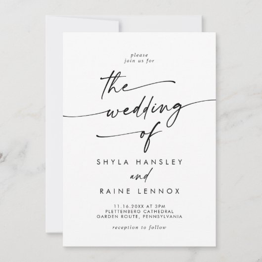 Boho Chique Zwart-Wit Foto QR Code Bruiloft Kaart (Voorkant)