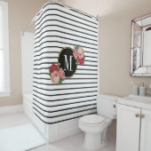 Boho chique zwart wit gestreept bloemmonogram douchegordijn (In situ)