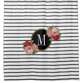 Boho chique zwart wit gestreept bloemmonogram douchegordijn (Voorkant)