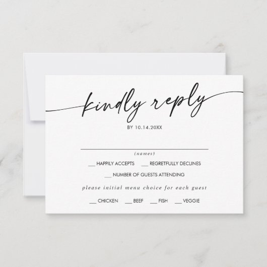 Boho Chique Zwart-Wit Menu Keuze RSVP-kaart (Voorkant)