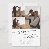Boho Chique Zwart-Wit Multi Foto QR Code Save The Date (Voorkant)