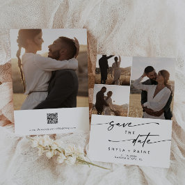 Boho Chique Zwart-Wit Multi Foto QR Code Save The Date