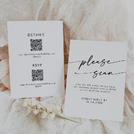 Boho Chique Zwart-Wit QR Code Details en RSVP Kaartje