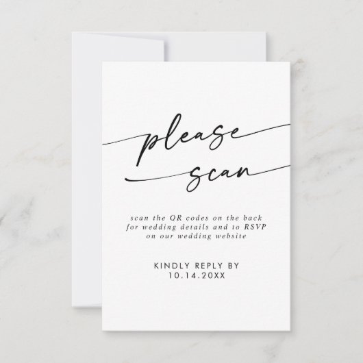 Boho Chique Zwart-Wit QR Code Details en RSVP Kaartje (Voorkant)