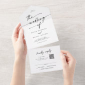 Boho Chique Zwart-Wit QR Code Mail In Bruiloft All In One Uitnodiging (Afscheurbaar)