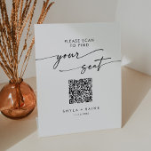 Boho Chique Zwart-wit Zittingkaart QR Code Reclamebord Met Voetstuk