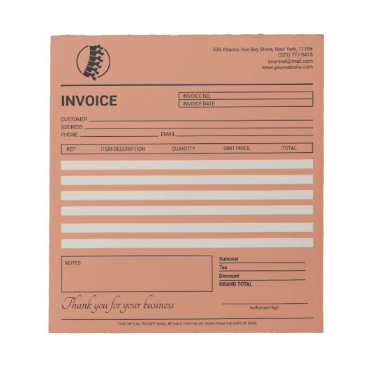 Boho Chiropractor Factuur / Kwitantie Notitieblok (Voorkant)