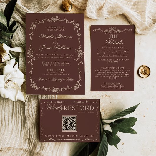 Boho Chocolade Bruine Bloemige Oud Geld Chic Bruil Kaart