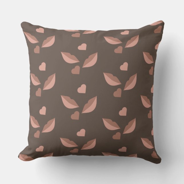 Boho Chocolade Lippen en Harten Natuurlijk Bruin Kussen (Voorkant)