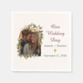 Boho Christelijk Cross Bloemenboog Foto bruiloft Servet (Voorkant)