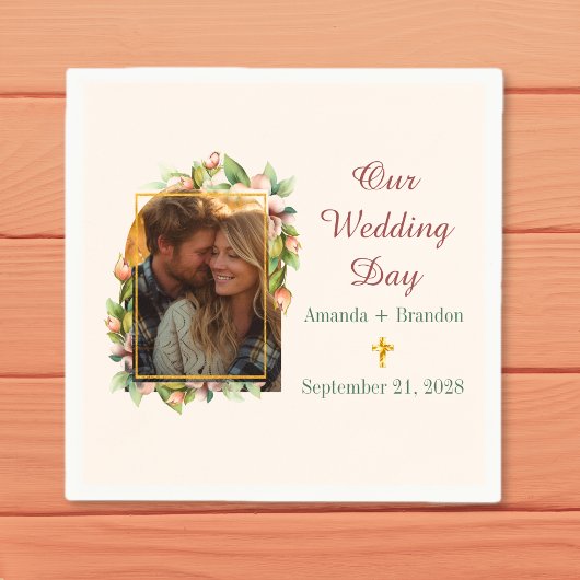 Boho Christelijk Cross Bloemenboog Foto bruiloft Servet