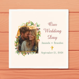 Boho Christelijk Kruis Bloemboog Huwelijksfoto Servet