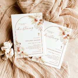 Boho Christening Invite, Pampas Grass Boho Baptism Kaart