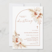 Boho Christening Invite, Pampas Grass Boho Baptism Kaart (Voorkant)