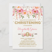 Boho Christening Pink Gold Floral Dream Catcher Kaart (Voorkant)