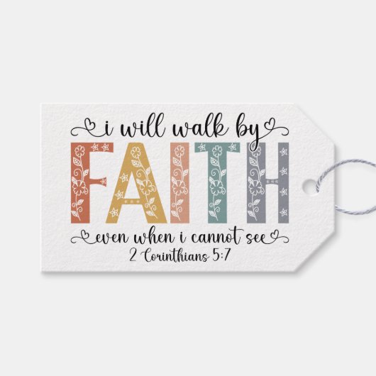 Boho Christian Walk by Faith Bible Verse Floral Cadeaulabel (Voorkant (Horizontaal))