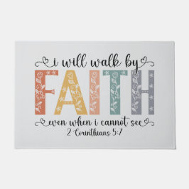 Boho Christian Walk by Faith Bible Verse Floral Deurmat