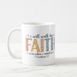 Boho Christian Walk by Faith Bible Verse Floral Koffiemok