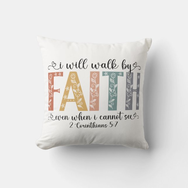 Boho Christian Walk by Faith Bible Verse Floral Kussen (Voorkant)