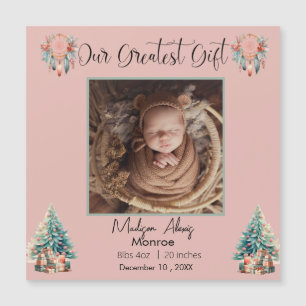 Boho Christmas Baby Stats geboorte aankondiging