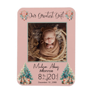 Boho Christmas Baby Stats geboorte aankondiging Magneet