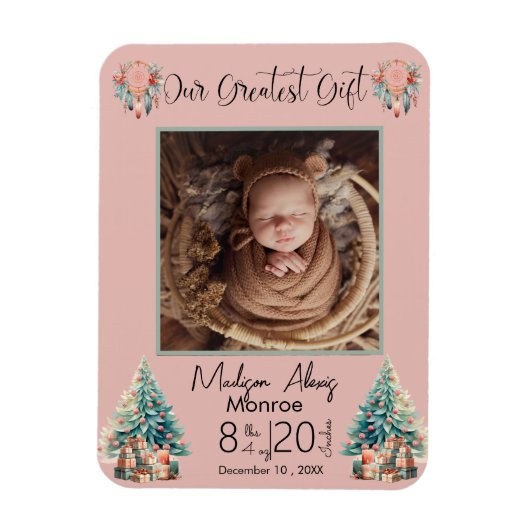 Boho Christmas Baby Stats geboorte aankondiging Magneet (Verticaal)