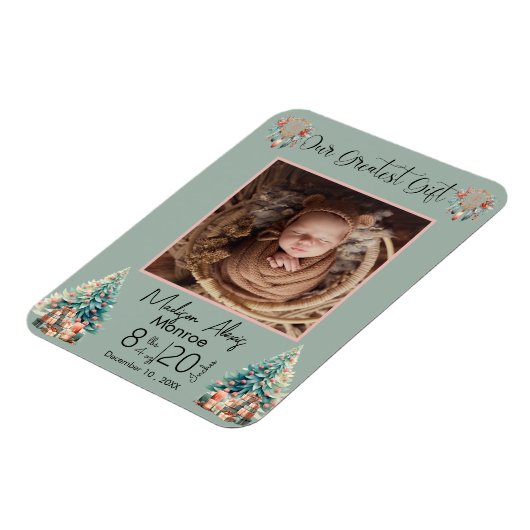 Boho Christmas Baby Stats geboorte aankondiging Magneet (Linkerzijde)