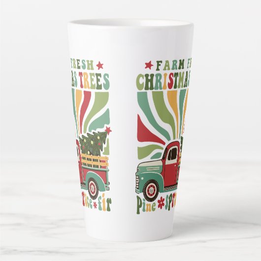 Boho Christmas Boerderij Fresh Trees Truck Latte Mok (Voorkant)