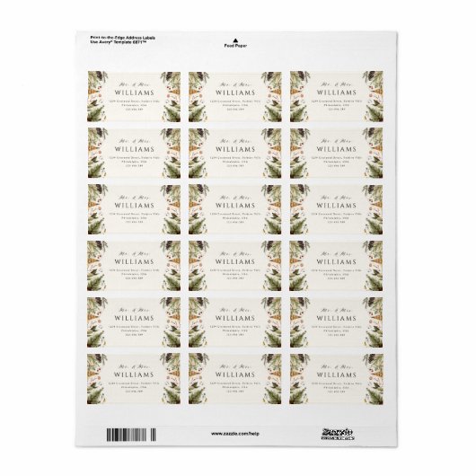 Boho Christmas Botanical Greenery Mr. en Mrs. Name Etiket (Full Sheet)