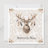 Boho Christmas Deer Non Photo Christmas Card Flat Feestdagenkaart (Voorkant)
