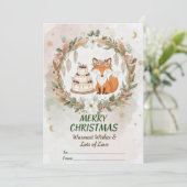 Boho Christmas Fox Greeting Card - Whimsical Woodl Feestdagenkaart (Staand voorkant)