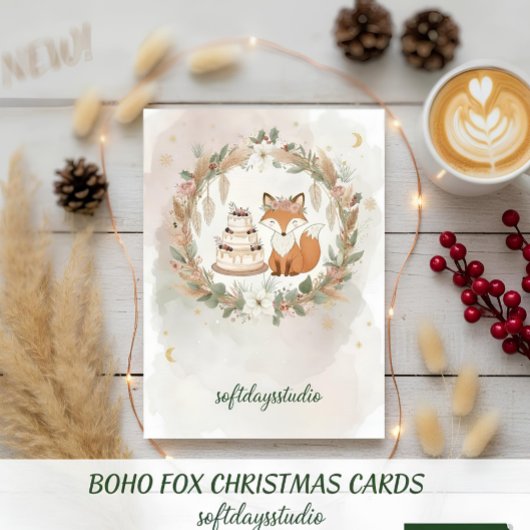 Boho Christmas Fox Greeting Card - Whimsical Woodl Feestdagenkaart