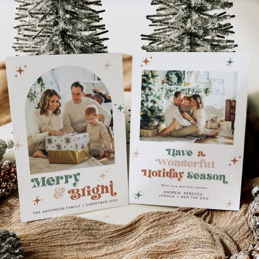 Boho Christmas Kaart 2 Foto Retro Vakantie Vrolijk