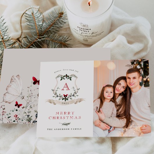 Boho Christmas One Photo Holiday Kaart