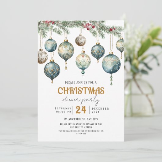 Boho Christmas ornament party Invitation Kaart (Staand voorkant)