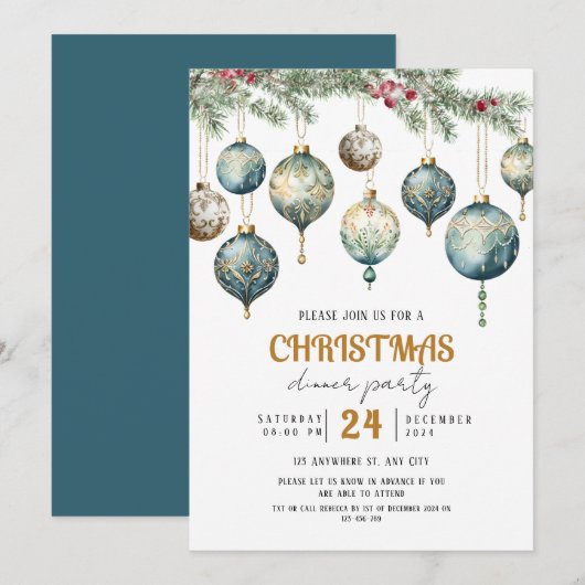 Boho Christmas ornament party Invitation Kaart (Voorkant / Achterkant)