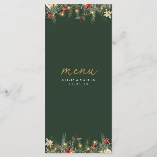 Boho Christmas Pine Tree Lights Elegant Huwelijk Menu (Achterkant)