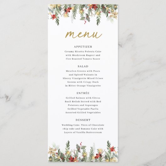 Boho Christmas Pine Tree Lights Elegant Huwelijk Menu (Voorkant)