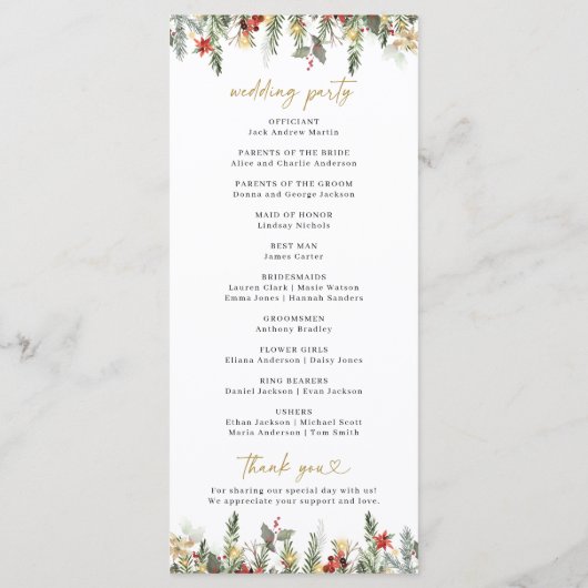 Boho Christmas Pine Tree Lights Elegant Huwelijk Programmakaart (Achterkant)