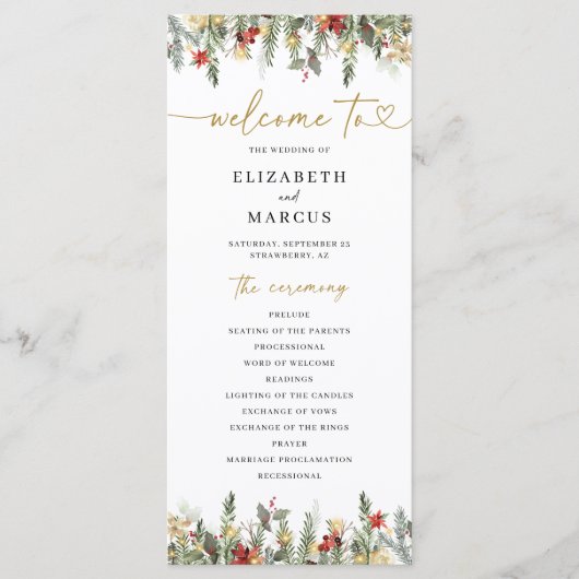 Boho Christmas Pine Tree Lights Elegant Huwelijk Programmakaart (Voorkant)